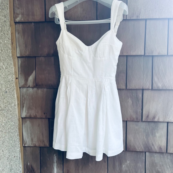 Aqua Corset  Lace Up Stitched Straps Linen White Mini Dress - 100% Exclusive S - Picture 6 of 13